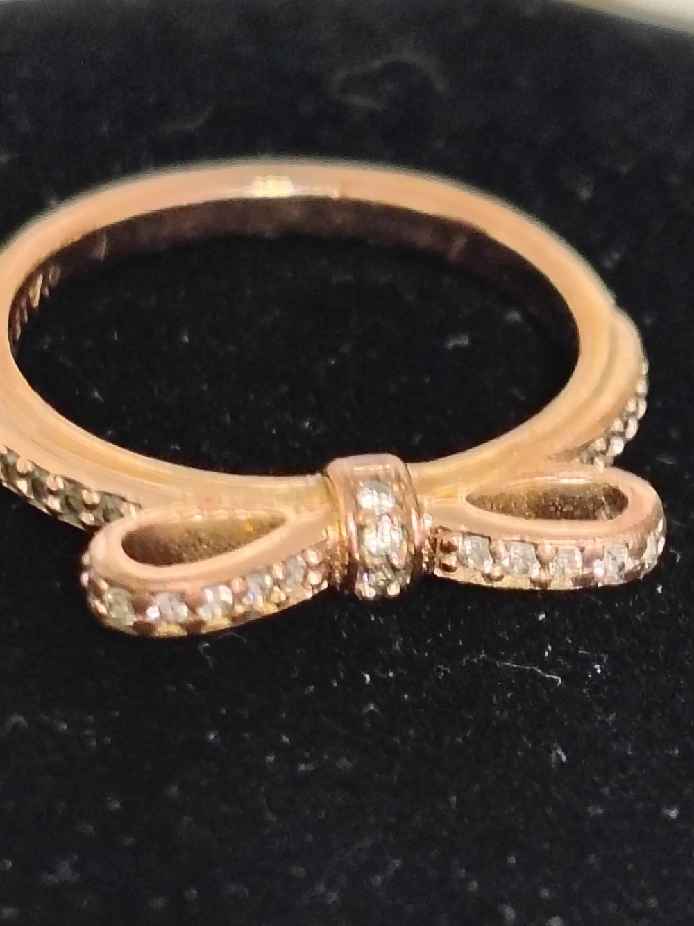 PANDORA Bow Ring Rose Gold Plate Over Sterling Clear CZ Ribbon Band ALE R 50